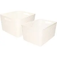 Forte Plastics Opbergboxen / opbergmandjes set - 5x stuks - rotan kunststof - wit - met inhoud 18 en 28 liter