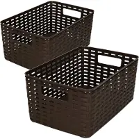 Forte Plastics Set van 7x stuks opbergboxen/opbergmandjes rotan donkerbruin kunststof met inhoud 6 en 10 liter