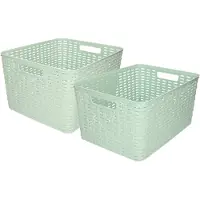 Forte Plastics Set van 6x stuks opbergboxen/opbergmandjes rotan mintgroen kunststof met inhoud 18 en 28 liter