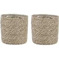 Mica Decorations 2x stuks naturel rotan planten pot mand van gedraaid jute/riet H12 en D12 cm - Plantenpotten