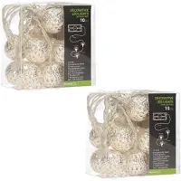 Lumineo 2x stuks zilveren kerstballen slingers met witte led verlichting - Lichtsnoeren