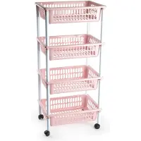 Forte Plastics Plasticforte Keukentrolley op wieltjes - 4-laags - oud roze - 85 cm - Opberg trolley