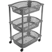 Hega hogar Keuken opberg trolleys/roltafels met 3 manden 62 cm donkergrijs - Opberg trolley