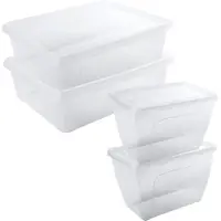 Hega hogar 4x Voedsel plastic bewaarbakjes hoog/diep 1,5 en laag 2,5 liter transparant - Vershoudbakjes