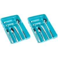 Forte Plastics 2x stuks bestekbakken/bestekhouders 6-vaks blauw L40 x B30 x H7 cm - Bestekbakken