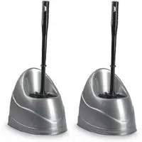 Forte Plastics 2x stuks toiletborstels/wc-borstels met houder 45 cm zilvergrijs/zwart - Toiletborstels