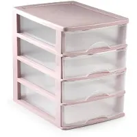Forte Plastics Organizer ladeblokje 4-lades roze/transparant 35 x 27 x 35 cm van plastic - Ladeblok
