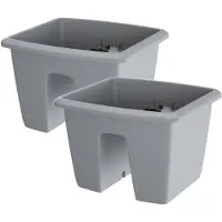 Prosperplast 2x Kunststof balkon plantenpotten/bloempotten lichtgrijs 29 cm - Plantenpotten