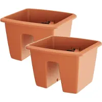 Prosperplast 2x Kunststof balkon plantenpotten/bloempotten terracotta 29 cm - Plantenpotten
