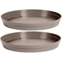 Eda 2x stuks bloempot kunststof onderschalen Toscane taupe D28 cm - Plantenpotten