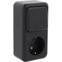 Q-Link - Wandcontactdoos - Opbouw - 1-voudig Stopcontact - 1-voudig Wisselschakelaar - Randaarde - Kinderbeveiliging - Mat Zwart