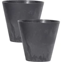 Prosperplast Set van 2x stuks kunststof bloempotten/plantenpotten betonlook 20 cm antraciet grijs - Plantenpotten