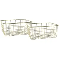 Easyline Set van 2x stuks industriele draadmand/opbergmand goud 24 x 18 x 10 cm - Opbergmanden
