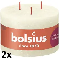 Bolsius 2 stuks ivoor rustiek 3 lonten kaars 90/140 (57 uur) Eco Shine Soft Pearl