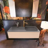Mondiaz Badkamermeubelset erin 120 cm met 1 lade met ridge wastafel rechts dark grey met 1 kraangat greeploos mat rosee