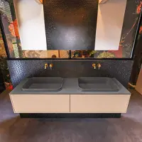 Mondiaz Badkamermeubelset erin 150 cm met 2 lades met ridge wastafel dubbel dark grey zonder kraangaten greeploos mat rosee