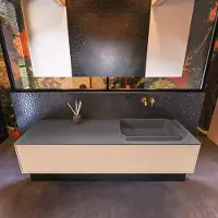 Mondiaz Badkamermeubelset erin 150 cm met 1 lade met ridge wastafel rechts dark grey zonder kraangaten greeploos mat rosee
