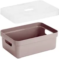 Sunware Opbergboxen met transparante deksel - 4x stuks - kastmanden - roze - 9 liter - kunststof - 35 x 25 x 12 cm - Opbergers