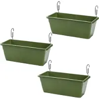 Forte Plastics 3x stuks hangende reling plantenbakken donkergroen rechthoekig 40 x 18 x 15 cm met setjes metalen beugels