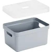 Sunware Opbergboxen met transparante deksel - 3x stuks - kastmanden - blauwgrijs - 13 liter - kunststof - 35 x 25 x 18 cm - Opbergers