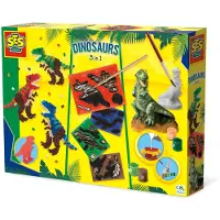 SES Creative - Dino's 3 in 1 - gieten, schilderen, strijkkralen en scratchen - met mal, houder, gips, verf, penseel, scratch stokje en grondplaat - knutselpakket - knutselen jongens - Dinosaurus Speelgoed