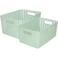 Forte Plastics Set van 7x stuks opbergboxen/opbergmandjes rotan mintgroen kunststof met inhoud 6 en 10 liter