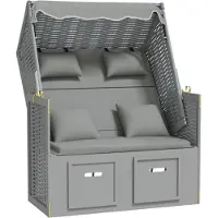 vidaXL Strandstoel met kussens poly rattan en massief hout grijs
