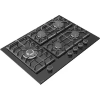 Wiggo WH-G735GR(B) - Inbouw gaskookplaat met Wok - 70cm - Zwart Glas