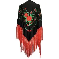 La Señorita - Spaanse manton - omslagdoek - zwart rood groen Large