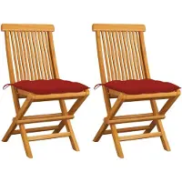 vidaXL Tuinstoelen 2 st met rode kussens massief teakhout