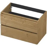 Ink Onderkast 80x45cm - Greeploos - 2 Lades - Fineer Natur - Badkamermeubels, Wastafelonderkasten - 8718835088514