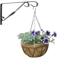 Nature Hanging basket 30 cm met klassieke muurhaak zwart en kokos inlegvel - metaal - hangmand set - Plantenbakken