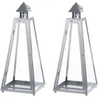 Fancy flames Set Van 2x Stuks Zilveren Tuin Lantaarn/windlicht Van Ijzer 21,8 X 21,8 X 54,3 Cm - Lantaarns