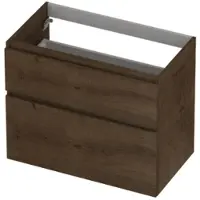 Ink Onderkast 80x45cm - Greeploos - 2 Lades Asymmetrisch - Fineer Chocolate - Badkamermeubels, Wastafelonderkasten - 8718835131425