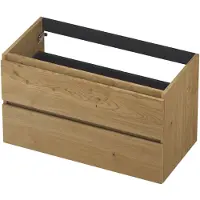 Ink Onderkast 90x45cm - Greeploos - 2 Lades - Fineer Natur - Badkamermeubels, Wastafelonderkasten - 8718835088569