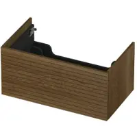 Ink Onderkast 80x45cm - Push To Open - 1 Lade - Horizontaal Gefreesd - Massief Eiken Ash Grey - Badkamermeubels, Wastafelonderkasten - 8718835134259