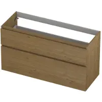 Ink Onderkast 120x45cm - Greeploos - 2 Lades Asymmetrisch - Fineer Natur - Badkamermeubels, Wastafelonderkasten - 8718835131524