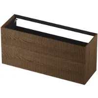 Ink Onderkast 140x45cm - Push To Open - 2 Lades - Verticaal Gefreesd - Massief Eiken Chocolate - Badkamermeubels, Wastafelonderkasten - 8718835134228
