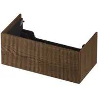 Ink Onderkast 90x45cm - Push To Open - 1 Lade - Verticaal Gefreesd - Massief Eiken Chocolate - Badkamermeubels, Wastafelonderkasten - 8718835134389
