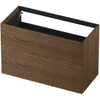 Ink Onderkast 100x45cm - Push To Open - 2 Lades - Horizontaal Gefreesd - Massief Eiken Chocolate - Badkamermeubels, Wastafelonderkasten