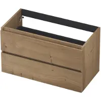 Ink Onderkast 90x45cm - Greeploos - 2 Lades - Fineer Ash Grey - Badkamermeubels, Wastafelonderkasten - 8718835088583