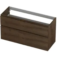 Ink Onderkast 120x45cm - Greeploos - 2 Lades Asymmetrisch - Fineer Chocolate - Badkamermeubels, Wastafelonderkasten - 8718835131548