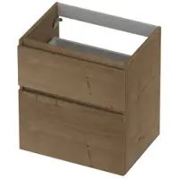 Ink Onderkast 60x45cm - Greeploos - 2 Lades Asymmetrisch - Fineer Ash Grey - Badkamermeubels, Wastafelonderkasten - 8718835131333