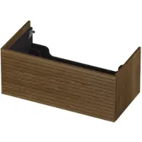 Ink Onderkast 90x45cm - Push To Open - 1 Lade - Horizontaal Gefreesd - Massief Eiken Ash Grey - Badkamermeubels, Wastafelonderkasten - 8718835134334