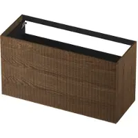 Ink Onderkast 120x45cm - Push To Open - 2 Lades - Verticaal Gefreesd - Massief Eiken Chocolate - Badkamermeubels, Wastafelonderkasten - 8718835134143