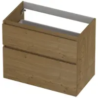 Ink Onderkast 80x45cm - Greeploos - 2 Lades Asymmetrisch - Fineer Natur - Badkamermeubels, Wastafelonderkasten - 8718835131401