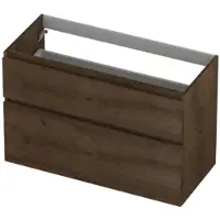 Ink Onderkast 100x45cm - Greeploos - 2 Lades Asymmetrisch - Fineer Chocolate - Badkamermeubels, Wastafelonderkasten - 8718835131500