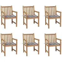 vidaXL Tuinstoelen 6 st met grijs geruite kussens massief teakhout