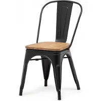 HorecaTraders Stapelstoel Tolix | Staal met Houten Zitting | Zwart | 4 stuks
