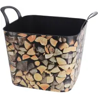 EDM Haardblokken/houtblokken flexibele opberg emmer van 53 x 40 x 38 cm - Zwart/hout print